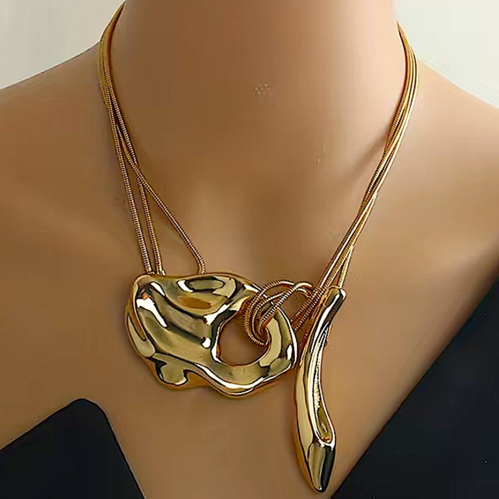 Gold Geometric Handmade Creative Design Necklace Party Event
